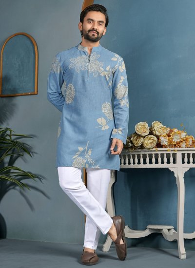 Aqua Blue Printed Kurta