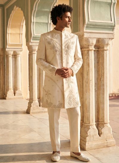 Armani Beads Indo Western in Cream Colour