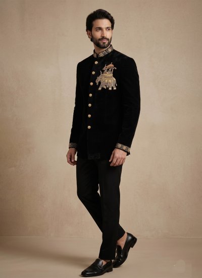 
                            Armani Black Handwork Jodhpuri Suit