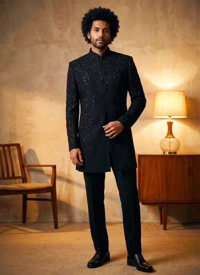 Armani Embroidered Black Indo Western