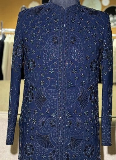 
                            Armani Embroidered Indo Western in Navy Blue Colour
