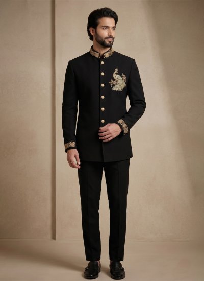
                            Armani Handwork Jodhpuri Suit in Black Colour