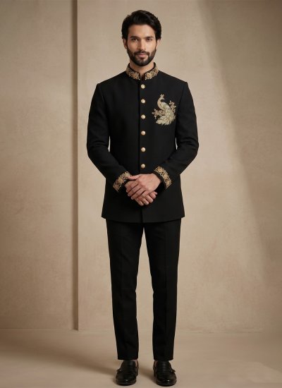 Armani Handwork Jodhpuri Suit in Black Colour