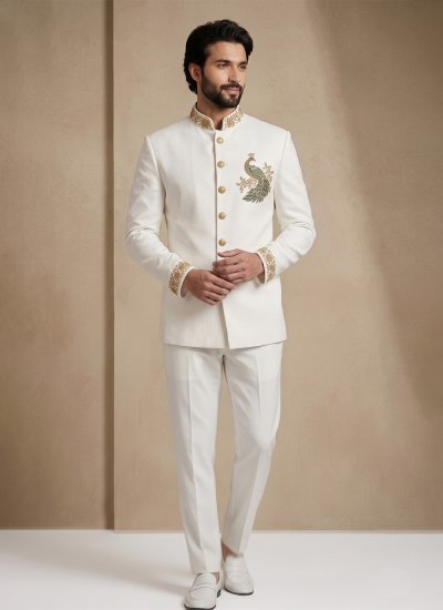 
                            Armani Handwork Jodhpuri Suit in White Colour