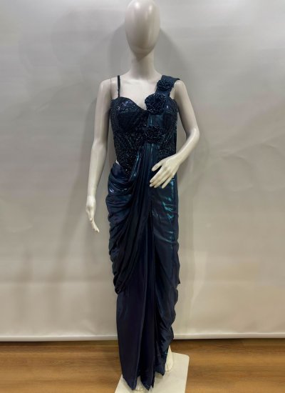 
                            Armani Navy Blue Embroidered Contemporary Saree