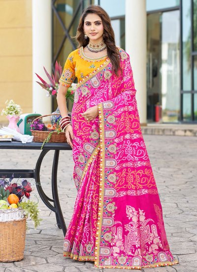 Arresting Embroidered Silk Pink Classic Saree