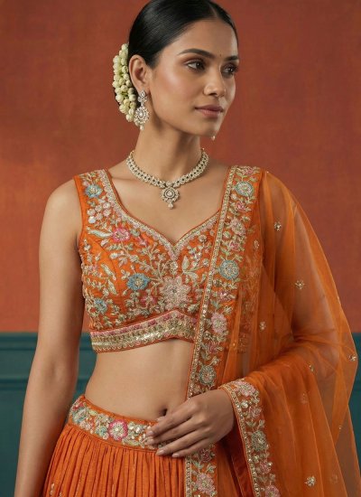 
                            Attractive Orange Sequins Designer Lehenga Choli