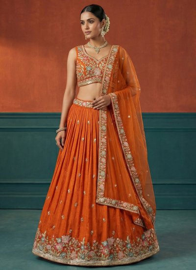 Attractive Orange Sequins Designer Lehenga Choli