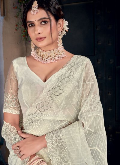
                            Attractive Organza Off White Classic Saree