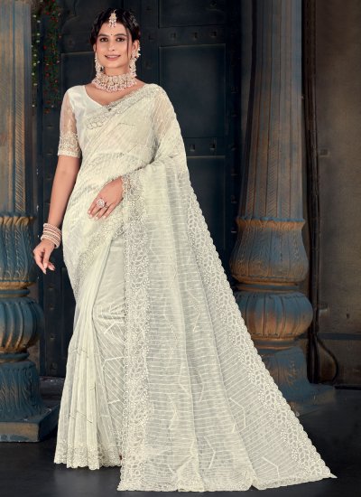Attractive Organza Off White Classic Saree