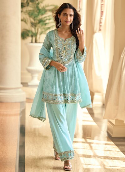 
                            Awesome Aqua Blue Festival Palazzo Salwar Kameez