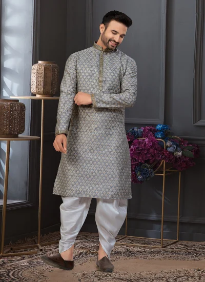 Banarasi Jacquard Grey Thread Dhoti Kurta
