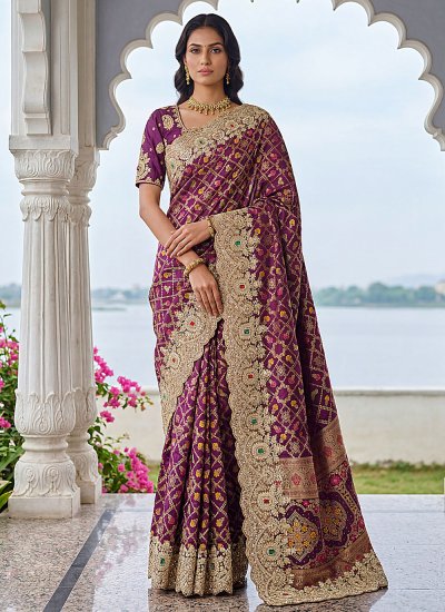Banarasi Silk Contemporary Saree in Purple Colour