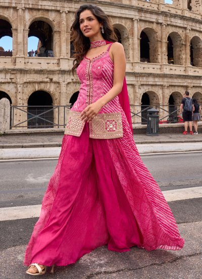 
                            Baronial Silk Pink Embroidered Palazzo Salwar Kameez