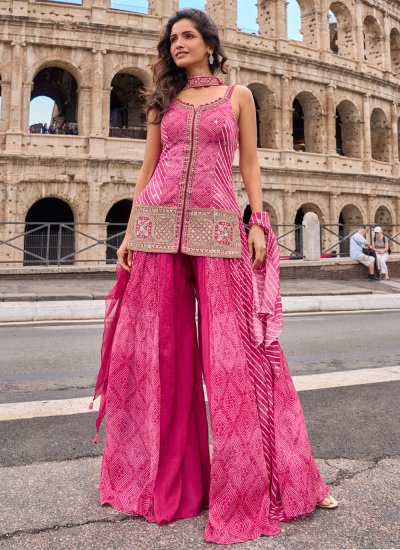 Baronial Silk Pink Embroidered Palazzo Salwar Kameez