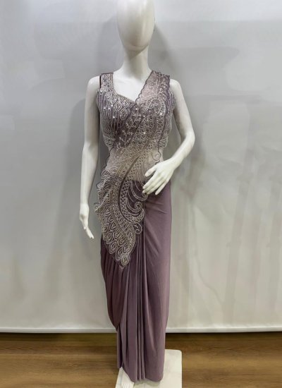 
                            Beads Lycra Saree in Purple