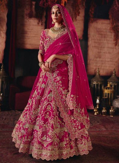 Beads Silk Trendy Layered Lehenga Choli in Pink Colour