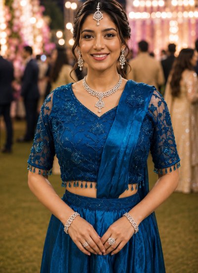 
                            Beauteous Blue Satin Classic Saree