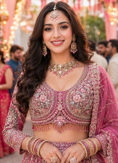 
                            Beauteous Pink Ceremonial A Line Lehenga Choli