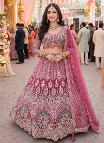 Beauteous Pink Ceremonial A Line Lehenga Choli