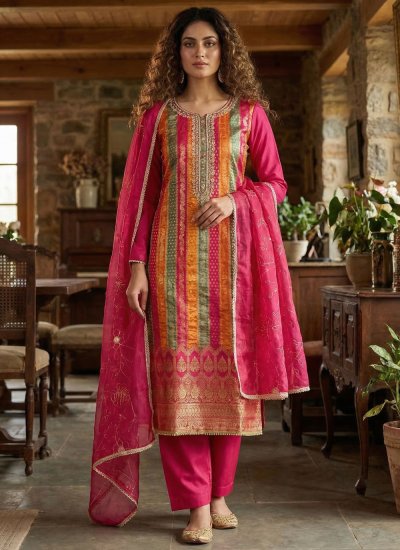 Beautiful Embroidered Banarasi Jacquard Pant Style Suit