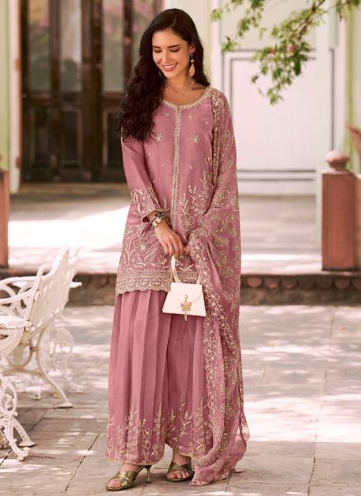 Beautiful Embroidered Silk Pink Trendy Salwar Kameez