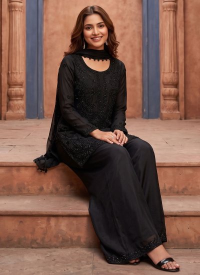 
                            Bedazzling Black Beads Palazzo Salwar Kameez