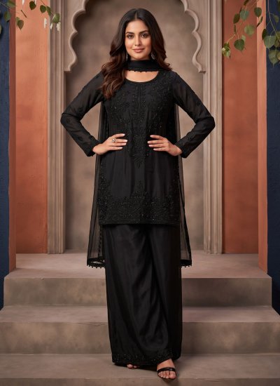 Bedazzling Black Beads Palazzo Salwar Kameez