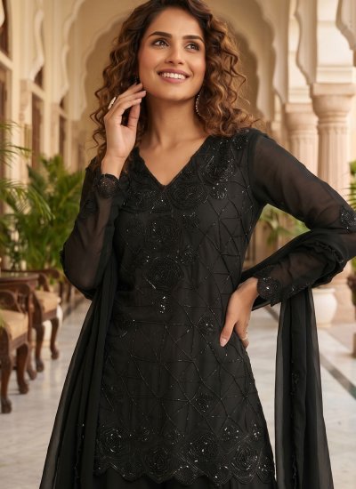 
                            Bedazzling Chinon Beads Palazzo Salwar Kameez