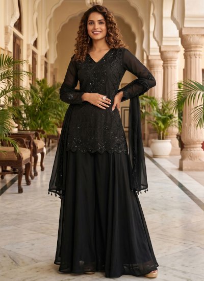 Bedazzling Chinon Beads Palazzo Salwar Kameez