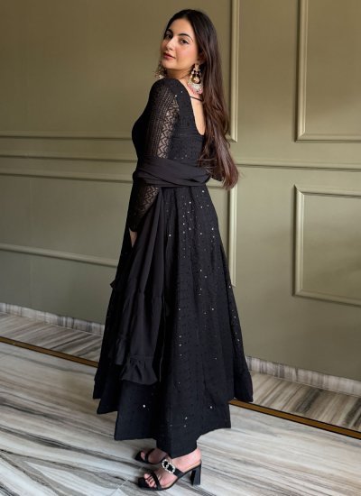 
                            Bedazzling Sequins Faux Georgette Black Anarkali Salwar Kameez