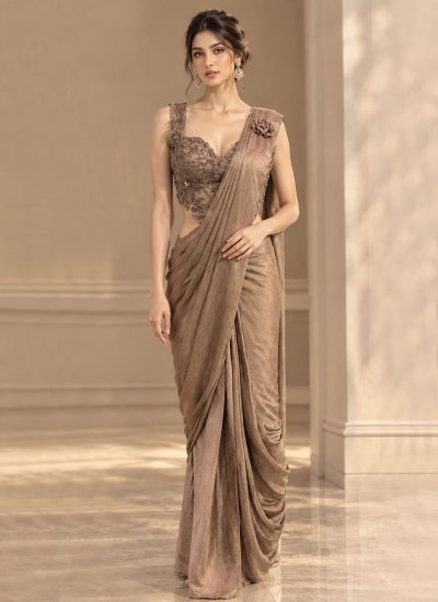 Beige Beads Imported Trendy Saree