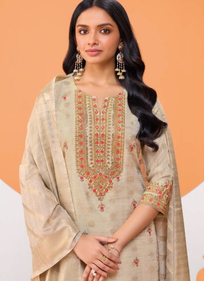 
                            Beige Chanderi Silk Salwar Kameez