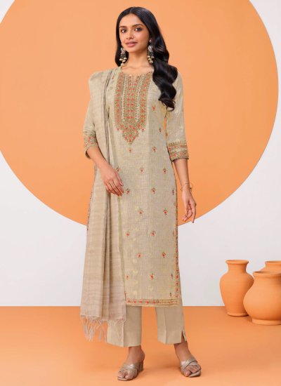 Beige Chanderi Silk Salwar Kameez