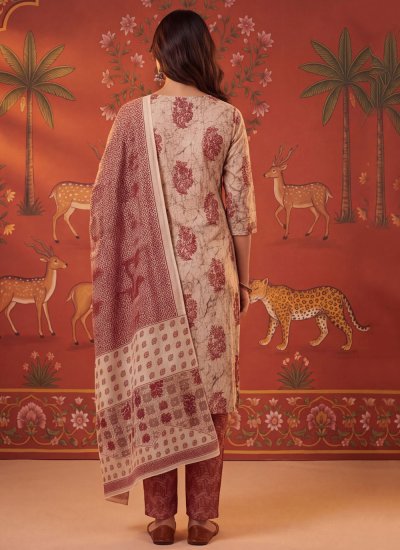 
                            Beige Cotton Printed Salwar Kameez
