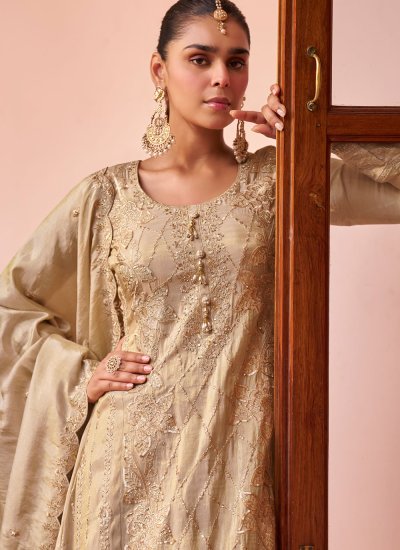 
                            Beige Engagement Silk Palazzo Salwar Kameez