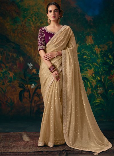 Beige Fancy Fabric Contemporary Saree
