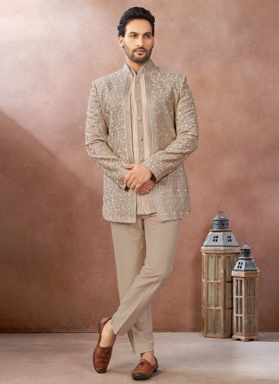 Beige Georgette Jodhpuri Suit