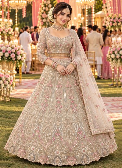 Beige Resham Festival Readymade Lehenga Choli