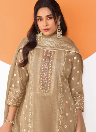 
                            Beige Silk Blend Embroidered Readymade Salwar Suit