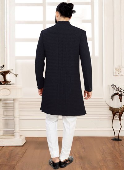 
                            Black Buttons Jacquard Indo Western