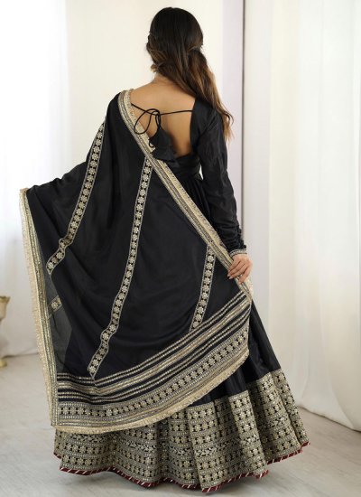 
                            Black Chinon Embroidered Anarkali Salwar Kameez