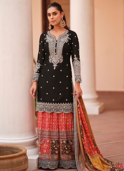 Black Embroidered Chinon Salwar Kameez