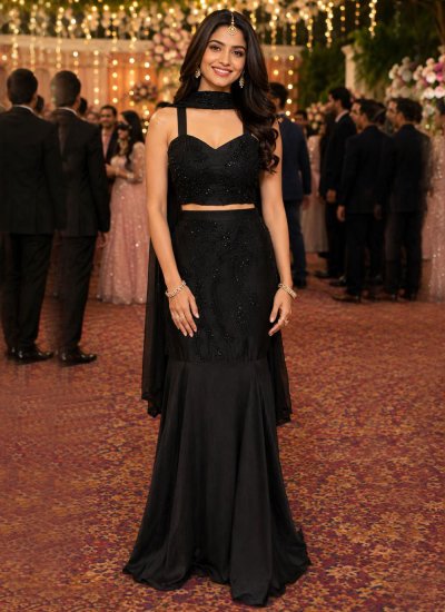 Black Embroidered Engagement Lehenga Choli