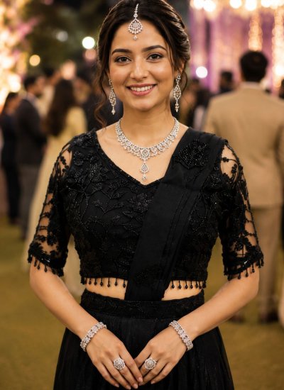 
                            Black Embroidered Festival Contemporary Saree