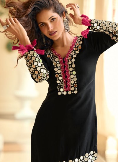 
                            Black Embroidered Readymade Salwar Kameez