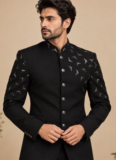 
                            Black Embroidered Wedding Jodhpuri Suit