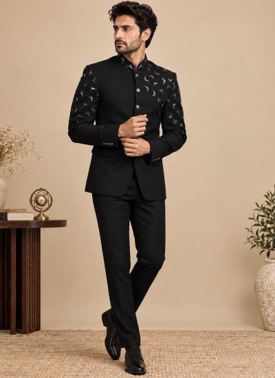 Black Embroidered Wedding Jodhpuri Suit