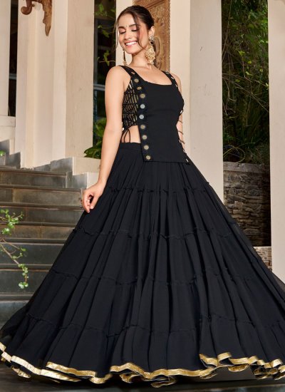 
                            Black Georgette Readymade Lehenga Choli