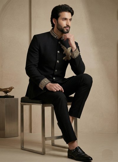 
                            Black Handwork Jodhpuri Suit